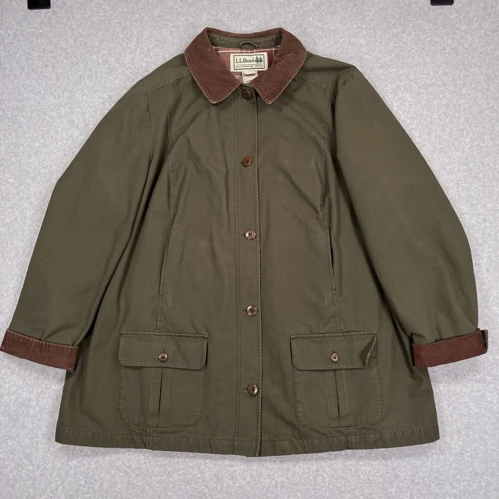 LL Bean Adirondack Barn Coat Womens 3X Chore Jacket Green Flannel Plaid Lined - Picture 2 of 13